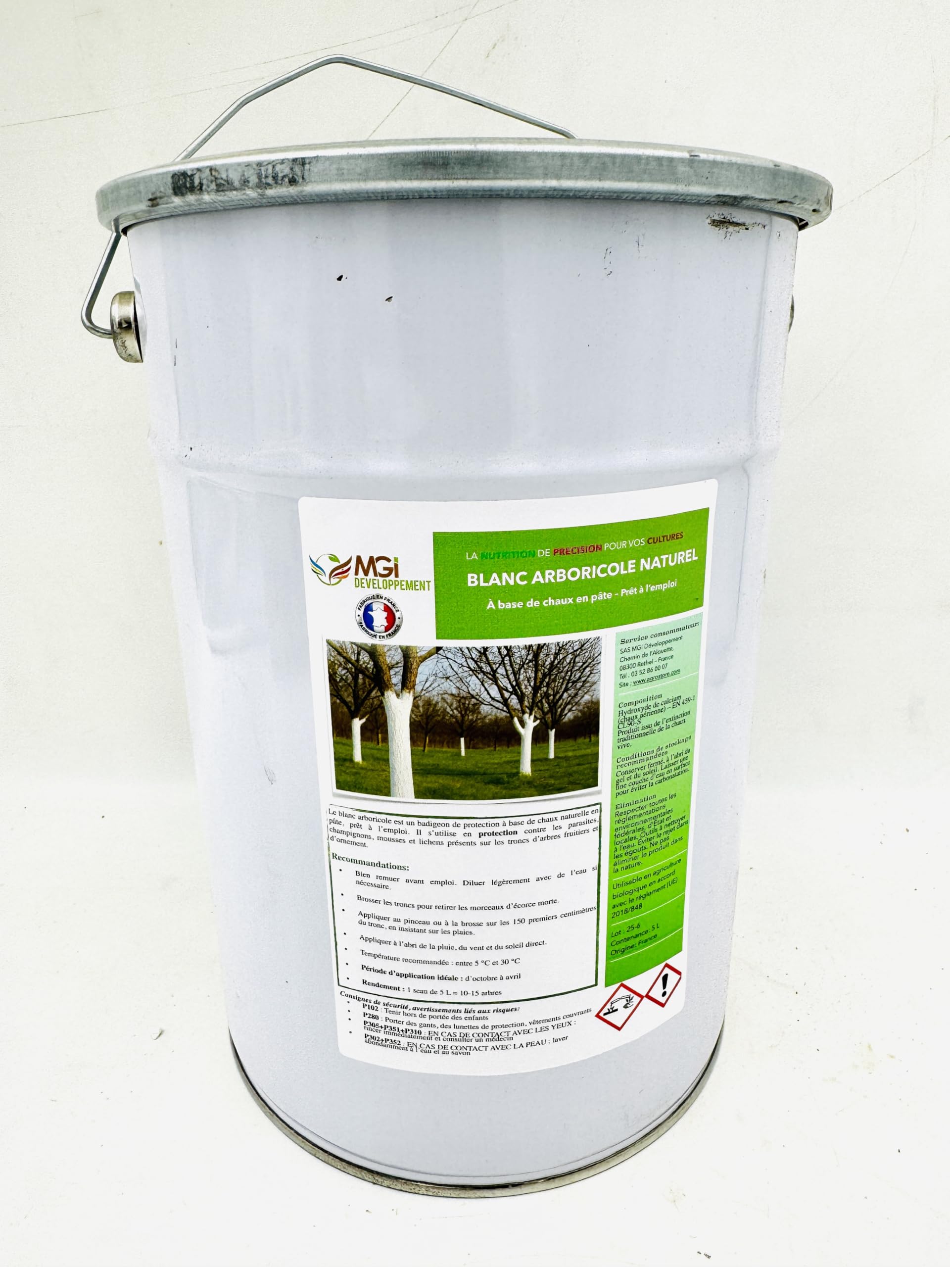 Blanc Arboricole Naturel – 5L – Protection Tronc Arbre – À base de Chaux en Pâte – Prêt à l’emploi – Agriculture Biologique – Made in France