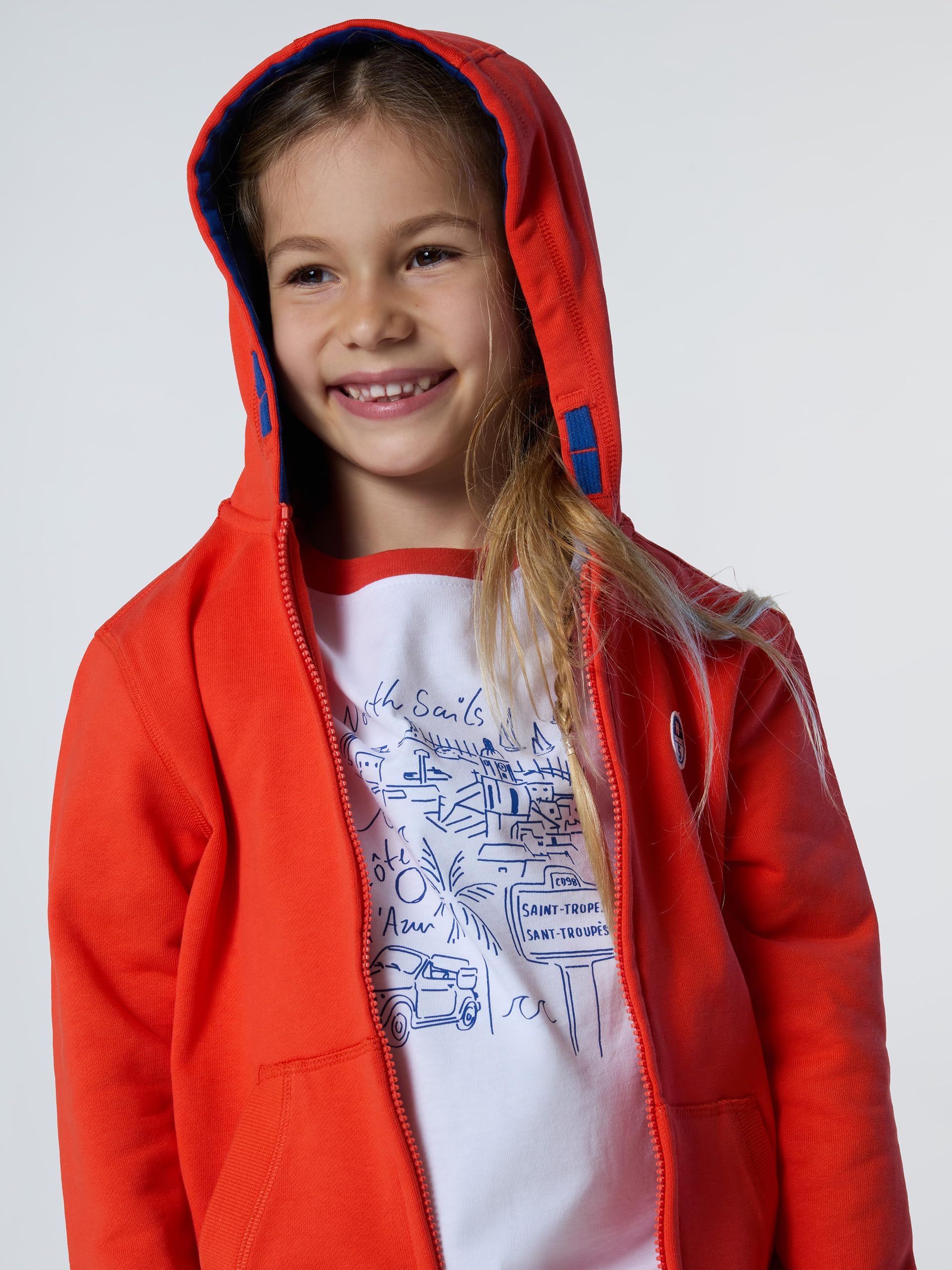 NORTH SAILS Felpa Hoodie Bambino in Cotone Bio con Zip e Logo sul Petto