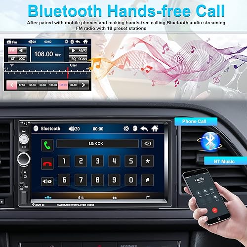 Miniatura 2 de Radio estéreo de coche de doble DIN con pantalla táctil de 7 pulgadas con cámara de respaldo Bluetooth, receptor de radio FM, USB AUX, radio