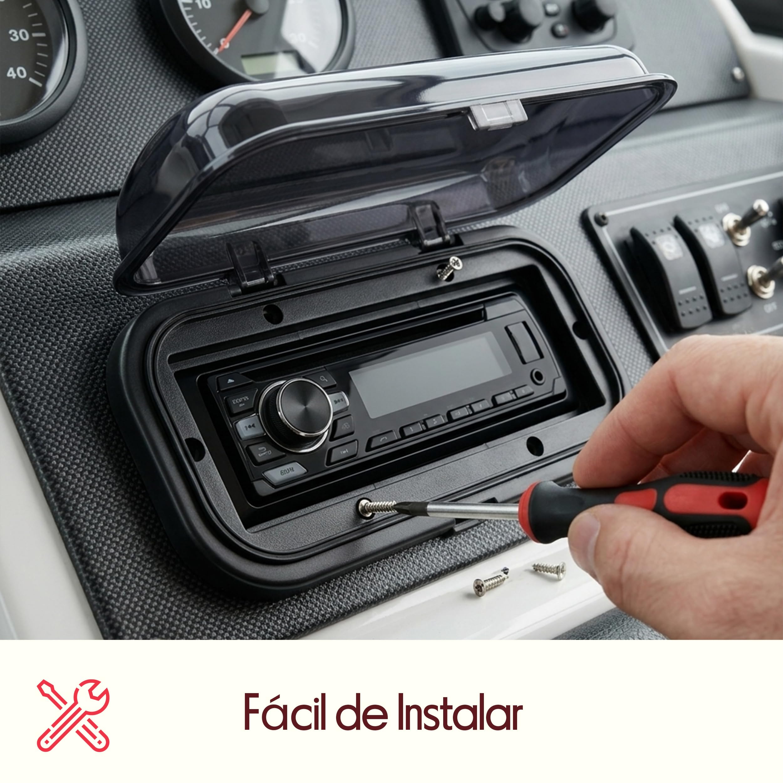 Pyle Carcasa de Radio para Barco, Cubierta Protectora, contra Salpicaduras, con Tapa Abatible, Facil de Montar