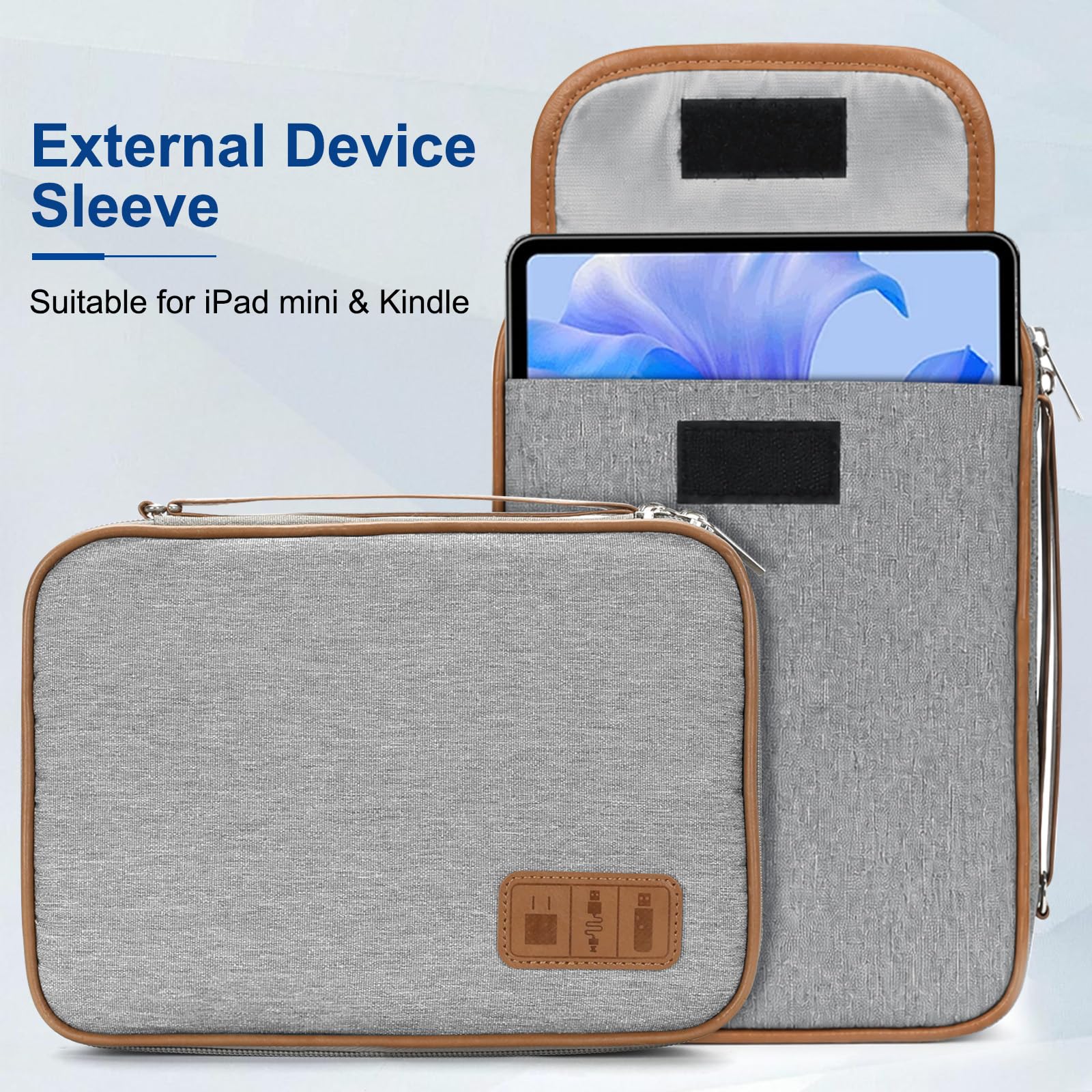 AiQInu Pochette Organisatrice Électronique avec Poche iPad Mini, Fente pour Carte SD, Gris