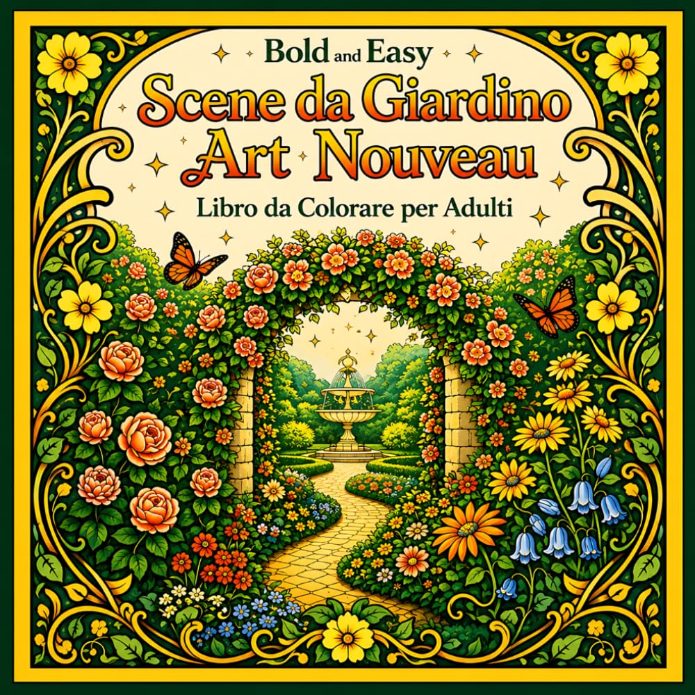 Bold and Easy Scene da Giardino Art Nouveau: Libro da Colorare per Adulti con Natura, Fiori e Paesaggi Rilassanti