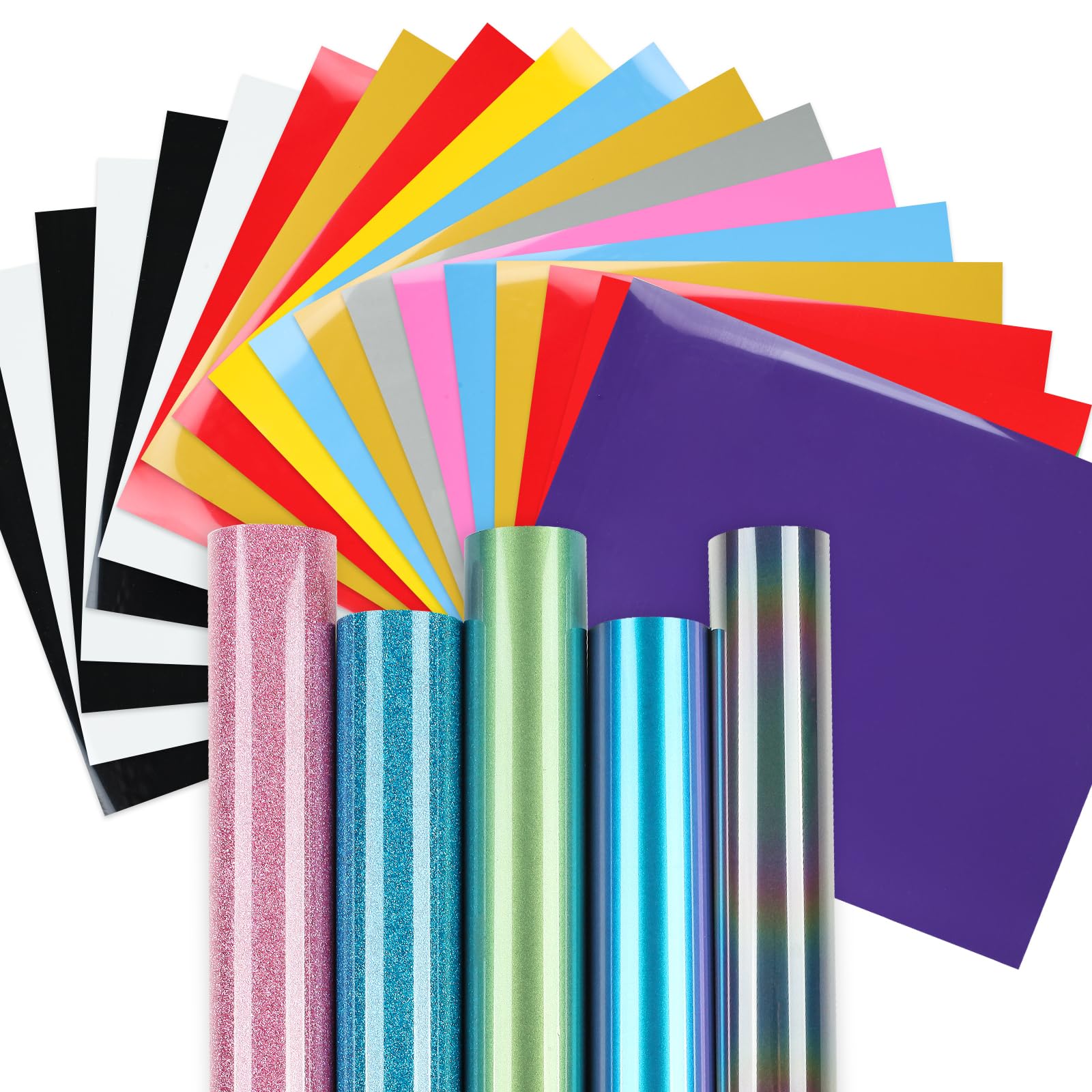 IModeur 24 Blatt Plotterfolie Textil - (Enthält 2 Blatt Chamäleon & 2 Glitzer & 1 reflektierend) 30,5 x 25,4 cm Flexfolie Plotter Textil für Kleidung, Hosen, andere Stoffe