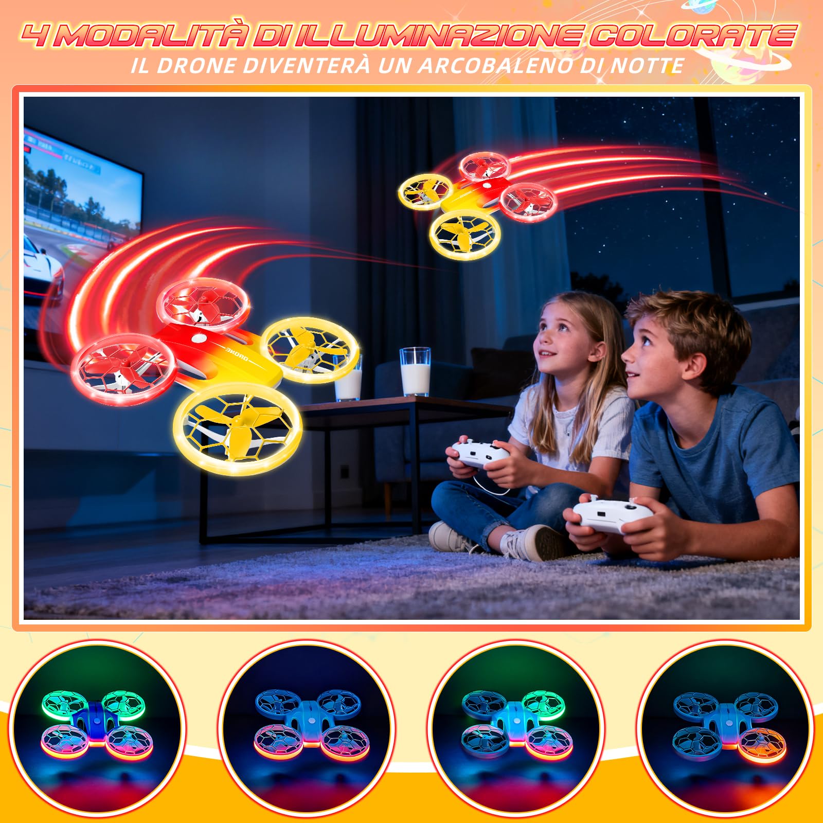 Charmofun Mini Drone Giocattolo per Bambini, Drone Telecomandato con 4 Effetti Luci Led, Droni per Principianti con Capriole a 360°, 3 Batterie, Regali per Bambini e Bambine 6 7 8 9 10+ Anni