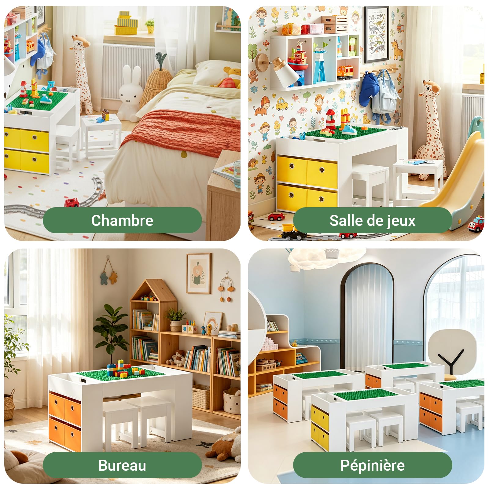 SoBuy Table Enfant avec 2 Chaises, Ensemble Table et Chaises Enfant avec Bacs de Rangement pour Chambre, Bureau de Bloc de Construction Double Face, Blanc 87x50x50 cm KMB75-W