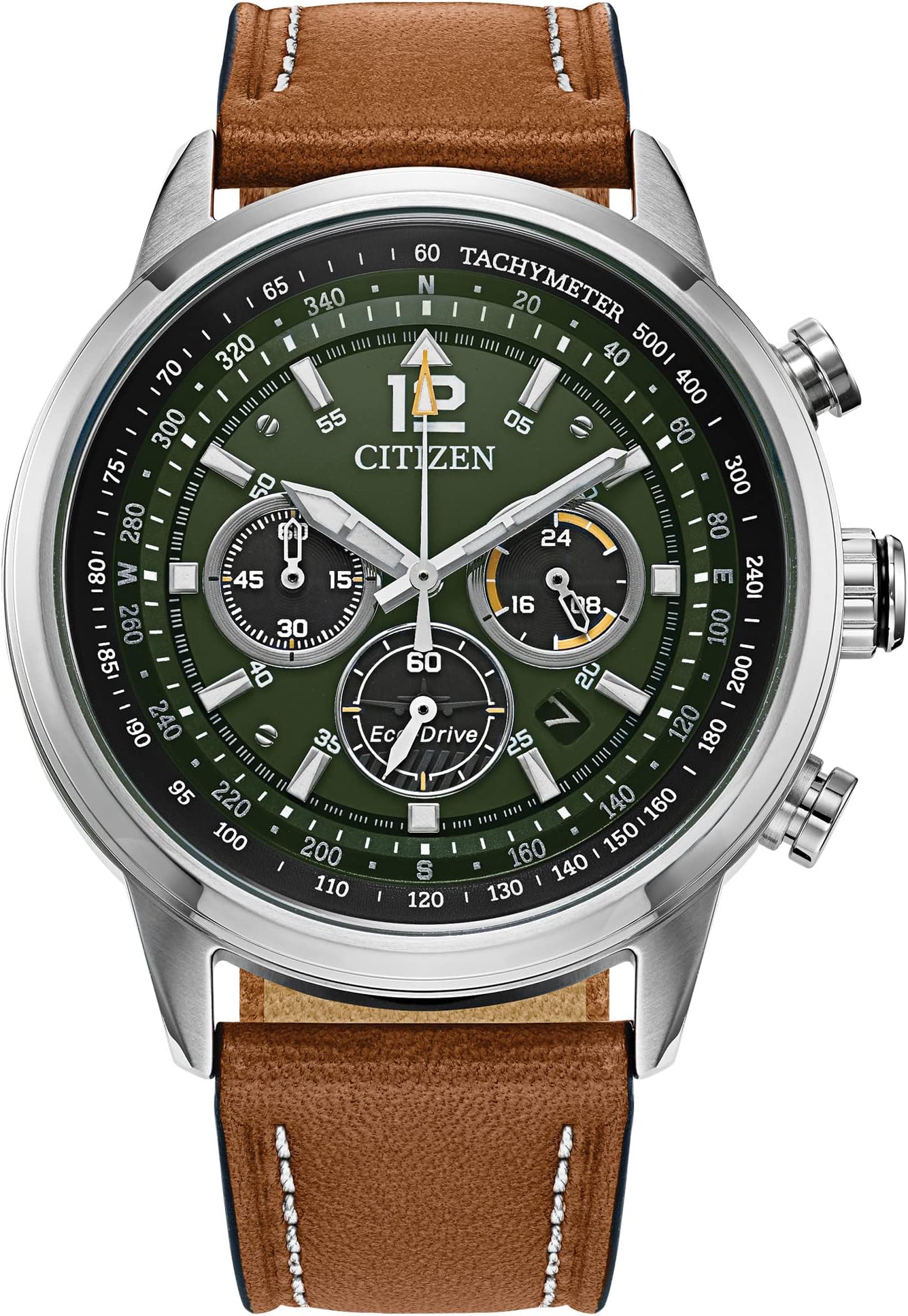 Men's Sport Casual Avion Eco-Drive Chronograph Watch, Dual Time Zones, 12/24 Hour Time, Spherical Mineral Crystal, Field Watch