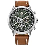 Men's Sport Casual Avion Eco-Drive Chronograph Watch, Dual Time Zones, 12/24 Hour Time, Spherical Mineral Crystal, Field Watch