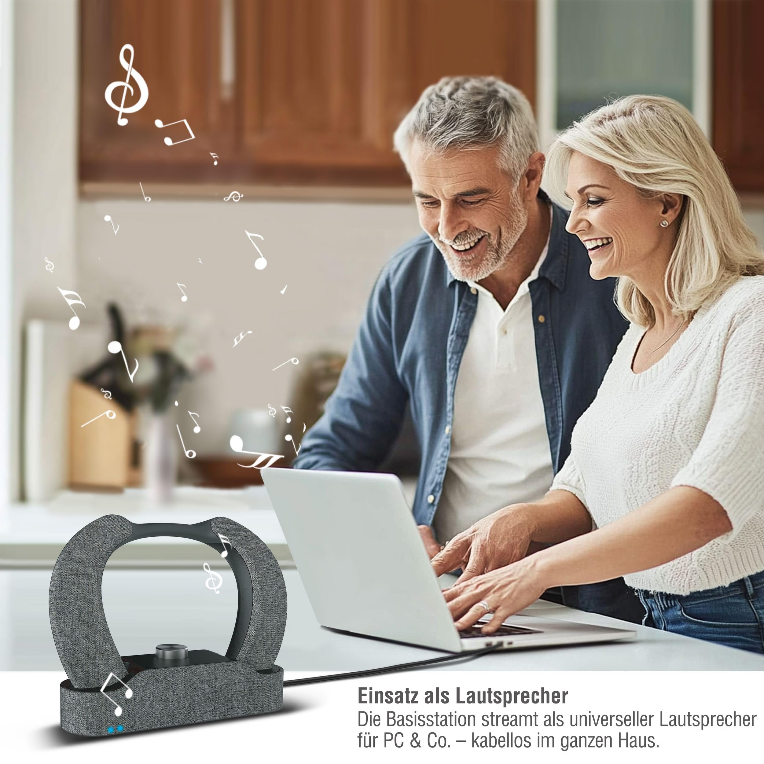 LEICKE Edgar Duo TV-Lautsprecher - Tragbarer Kabelloser Nackenkopfhörer mit hörverstärker für Senioren Schwerhörige -Bluetooth 5.3, HDMI, Aux & Optik-Eingang Fernseher Sprachverstärker-Generation 2