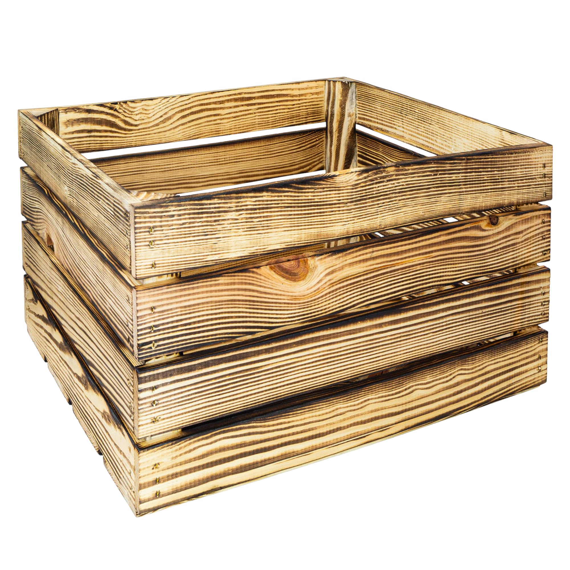 Kistenkolli Altes Land Geflammte Holzkisten Regalkisten, Massivholz Natur, mit Mittelbrett, 50x40x30cm, Obstkisten Weinkisten für Aufbewahrung Schuhregal (3, OHNE)