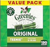 Vista 13 de Golosinas naturales recomendadas por veterinarios Greenies para la salud dental de perros tamaño TEENIE, sabor original, paquete de 27 onzas, 96