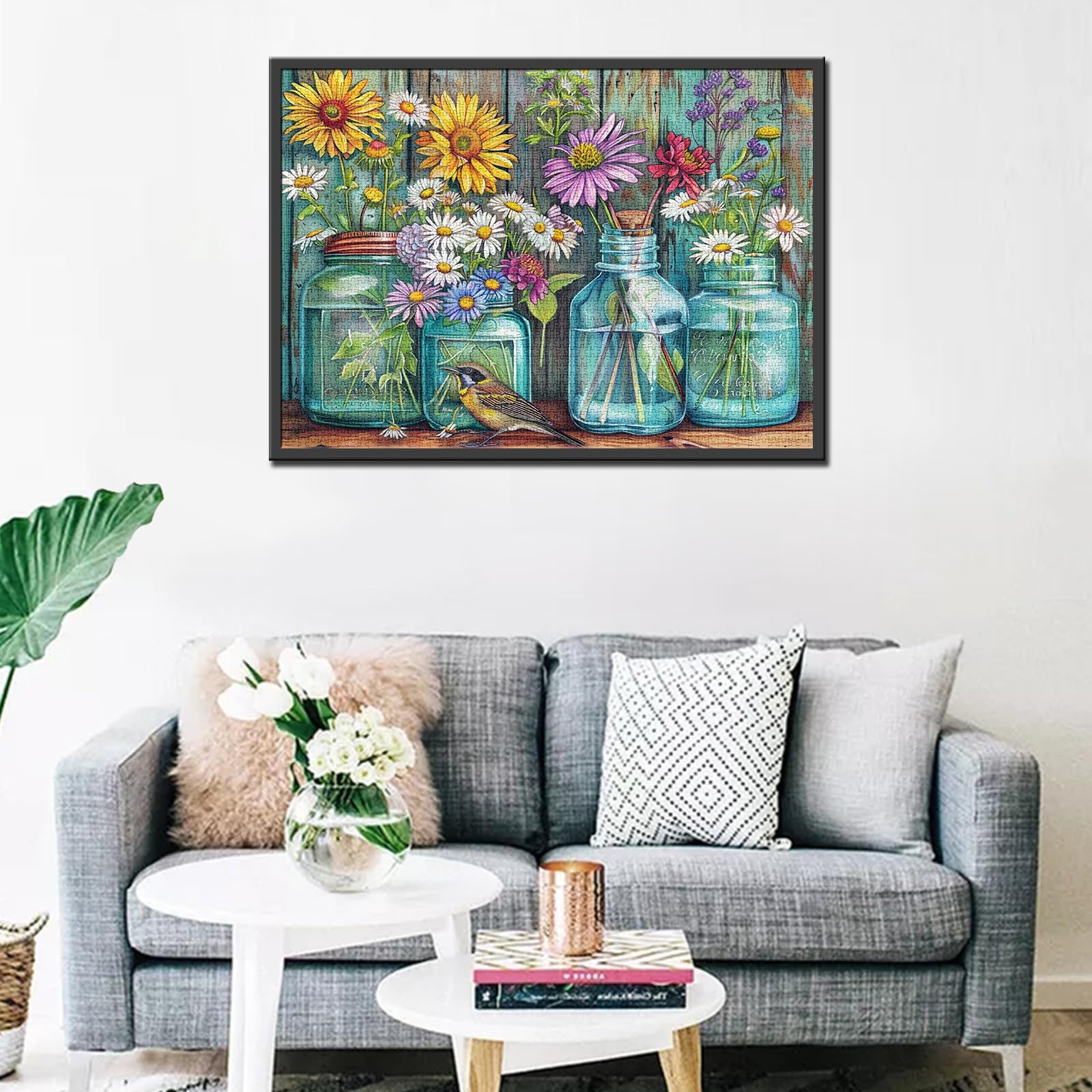 Tucocoo 1000 Piece Puzzle for Adults Wildflowers and Daisies Puzzle Bird Rustic Mason Jars 1000 Pieces Puzzles for Sophisticated Family Activity Game Flower Art Wall Decoration DIY - Image 4