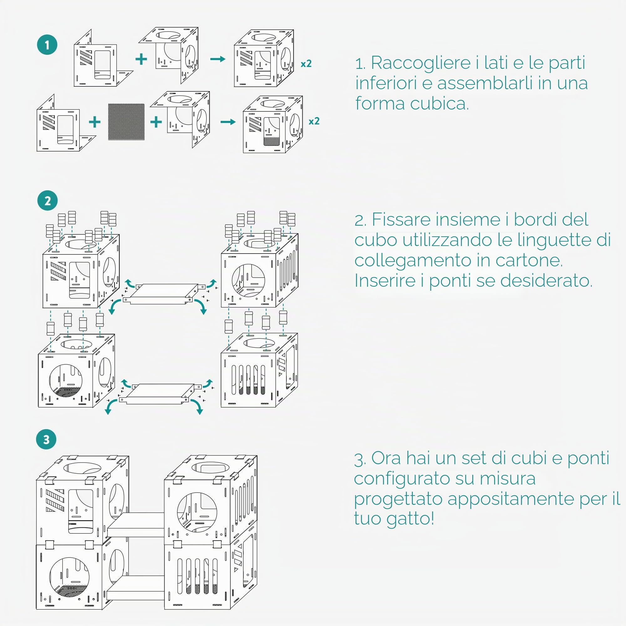 Navaris Tunnel per Gatti Modulare - Albero 2X Tiragraffi - Condominio Gatto - Torre Graffiatoio Componibile in Cartone Ondulato - Set 4X Cubi 2X Ponti
