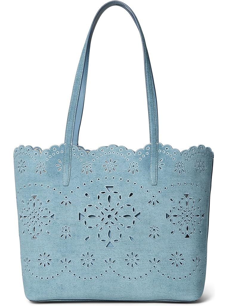 Blue Kate Spade New York Do It All Spade Flower Perforated Denim Large Tote Bag