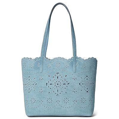 Kate Spade New York Do It All Spade Flower Perforated Denim Large Tote Bag Tote Handbags Blue, Leather/Suede