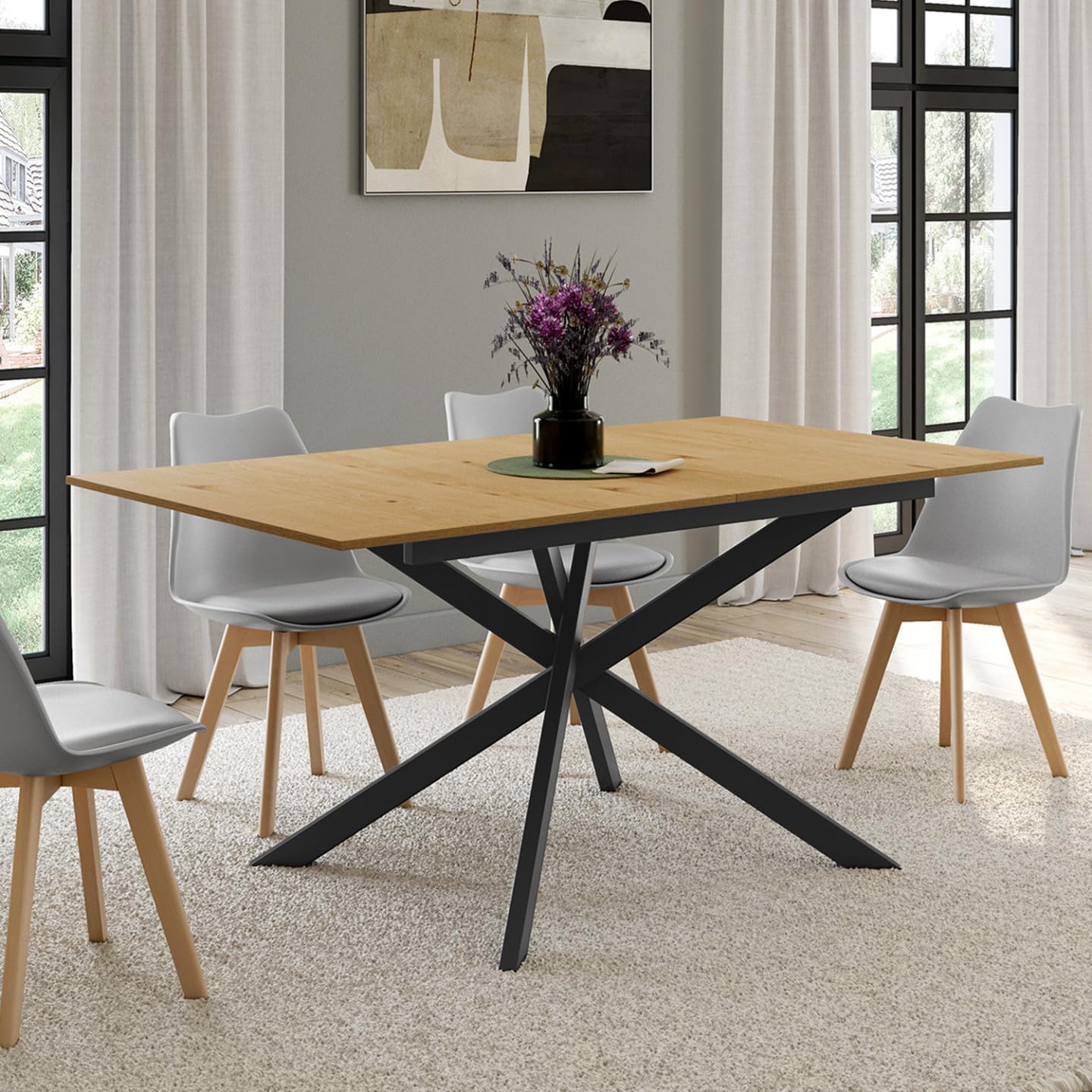 IDMarket - Table à Manger Extensible Rectangle INES 160-200 cm Bois et Noir