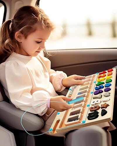 Miniatura 5 de SYNARRY Juguetes Montessori 3 en 1 para niños de más de 3 años, laberinto educativo magnético de color y número, forma y número, rompecabezas de