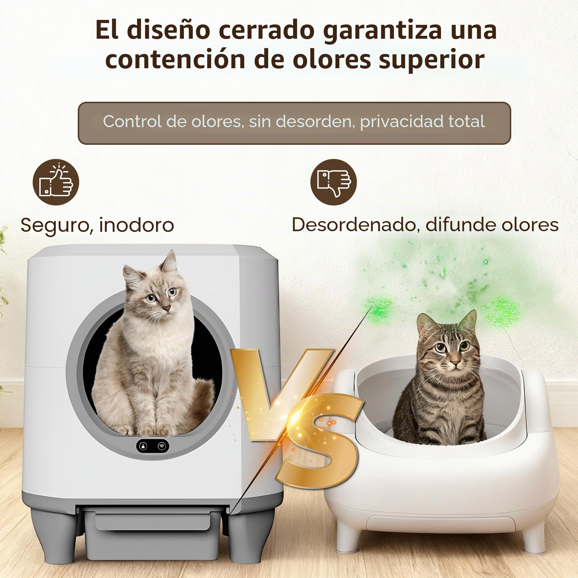 Arenero Gatos Autolimpiable, Caixa de Areia para Gatos Automatico, Estante Superior para Almacenamiento, Protección de Seguridad, App Control, Capacidad Grande de 80 litros, para Gatos Grandes