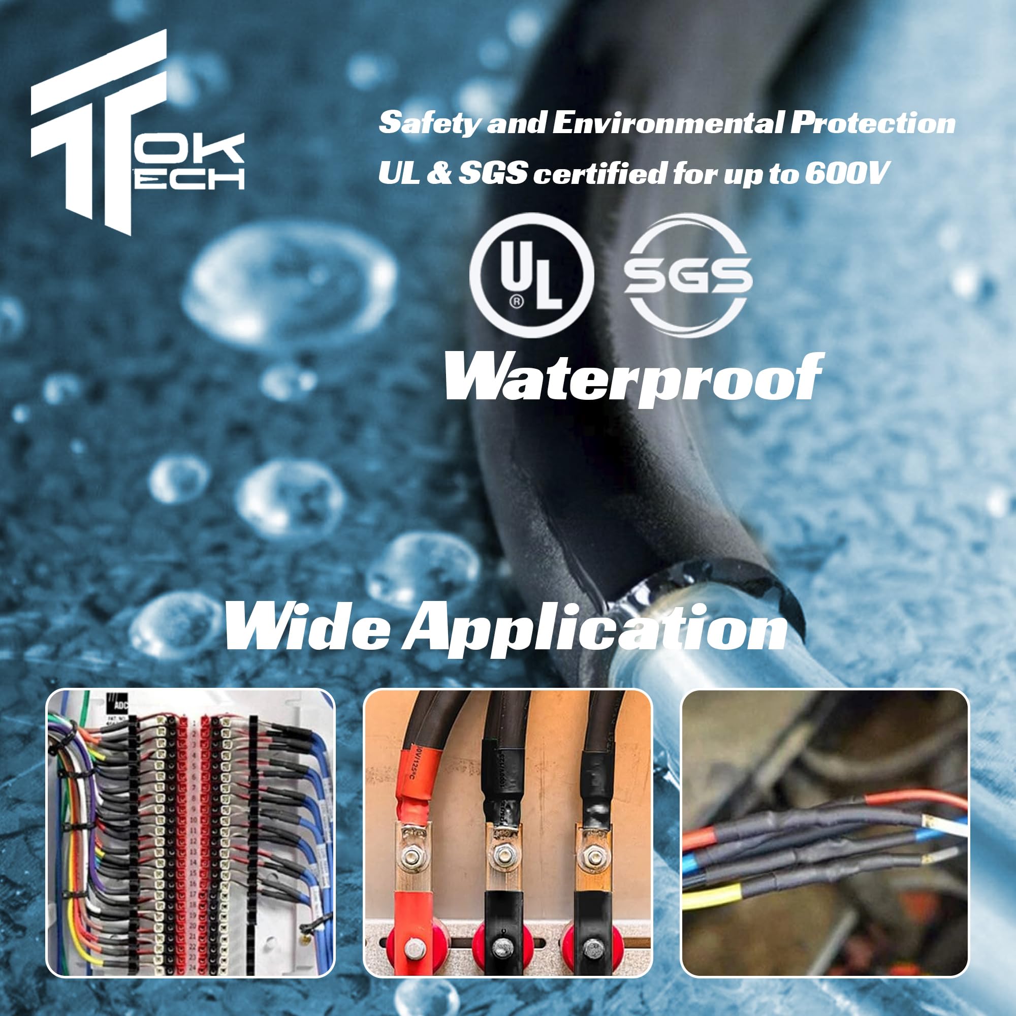 Toktech Heat Shrink Tubing Kit - 3:1 Ratio Adhesive Lined, a Resistant Shrink Wrap - Industrial Heat-Shrink Tubing Black-180PCS