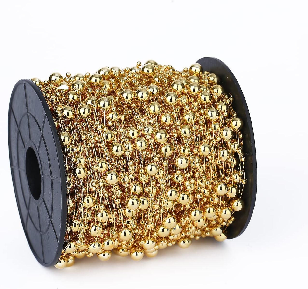 100 Feet Artificial Pearl Strand Beads Trims Garland Chain Roll for Wedding Party Decoration Christmas Flower Tree and DIY Supplies (Gold)