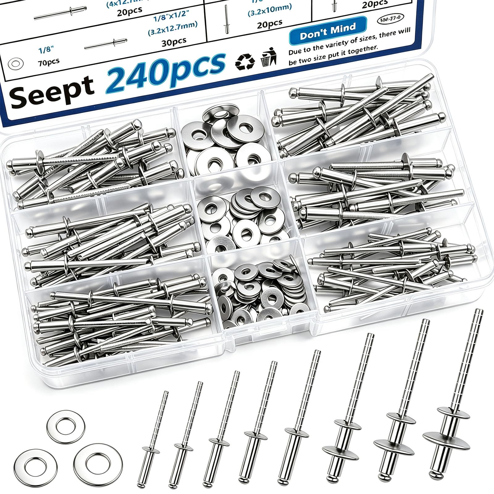 Stainless Steel Rivets Kit - 110pcs Assortment -9