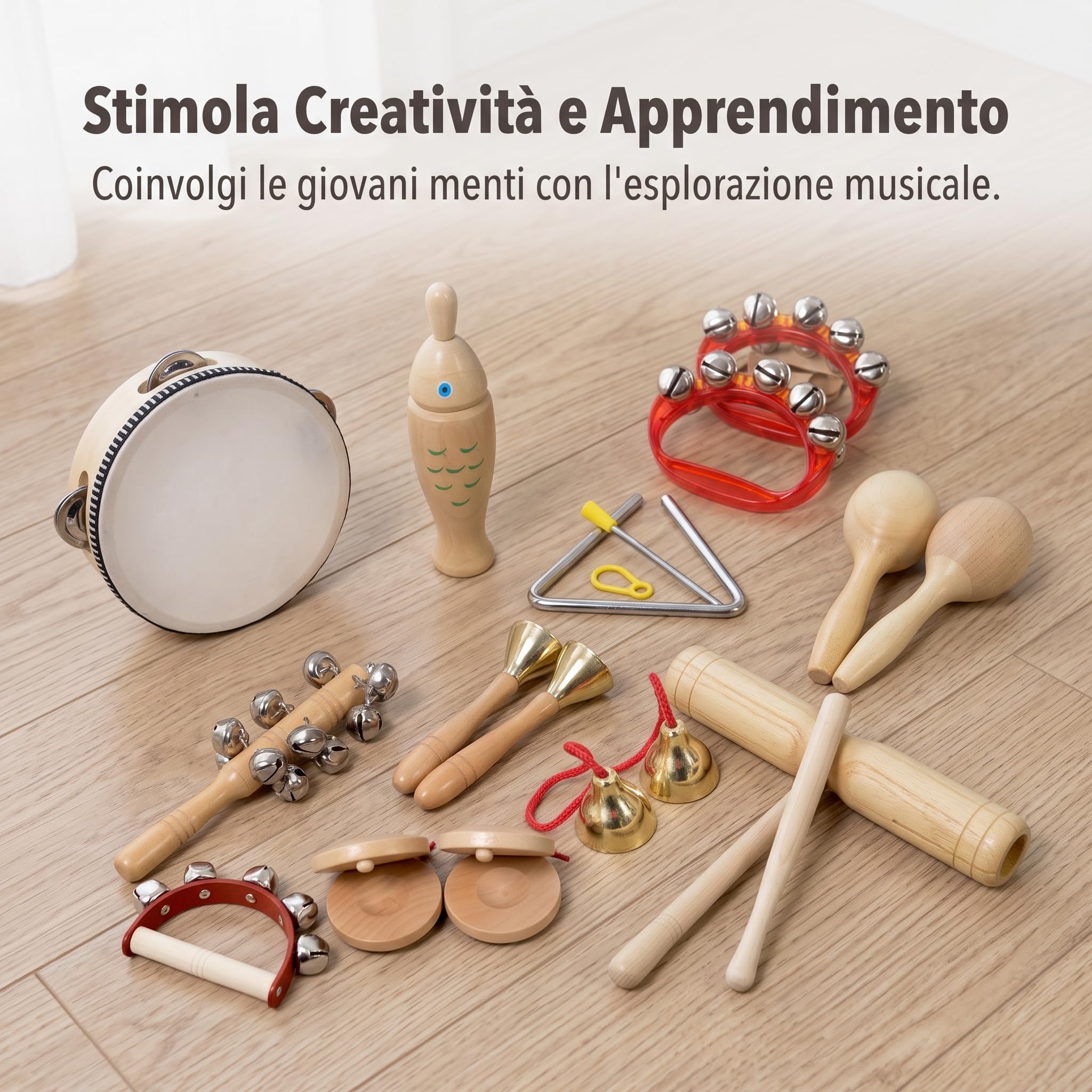 Set Instrumentos Musicales Madera Educativo para Niños 1 Año, Tambor Infantil, Regalo Niña 2 Años , Juego de 11 Instrumentos de enseñanza de Madera Original