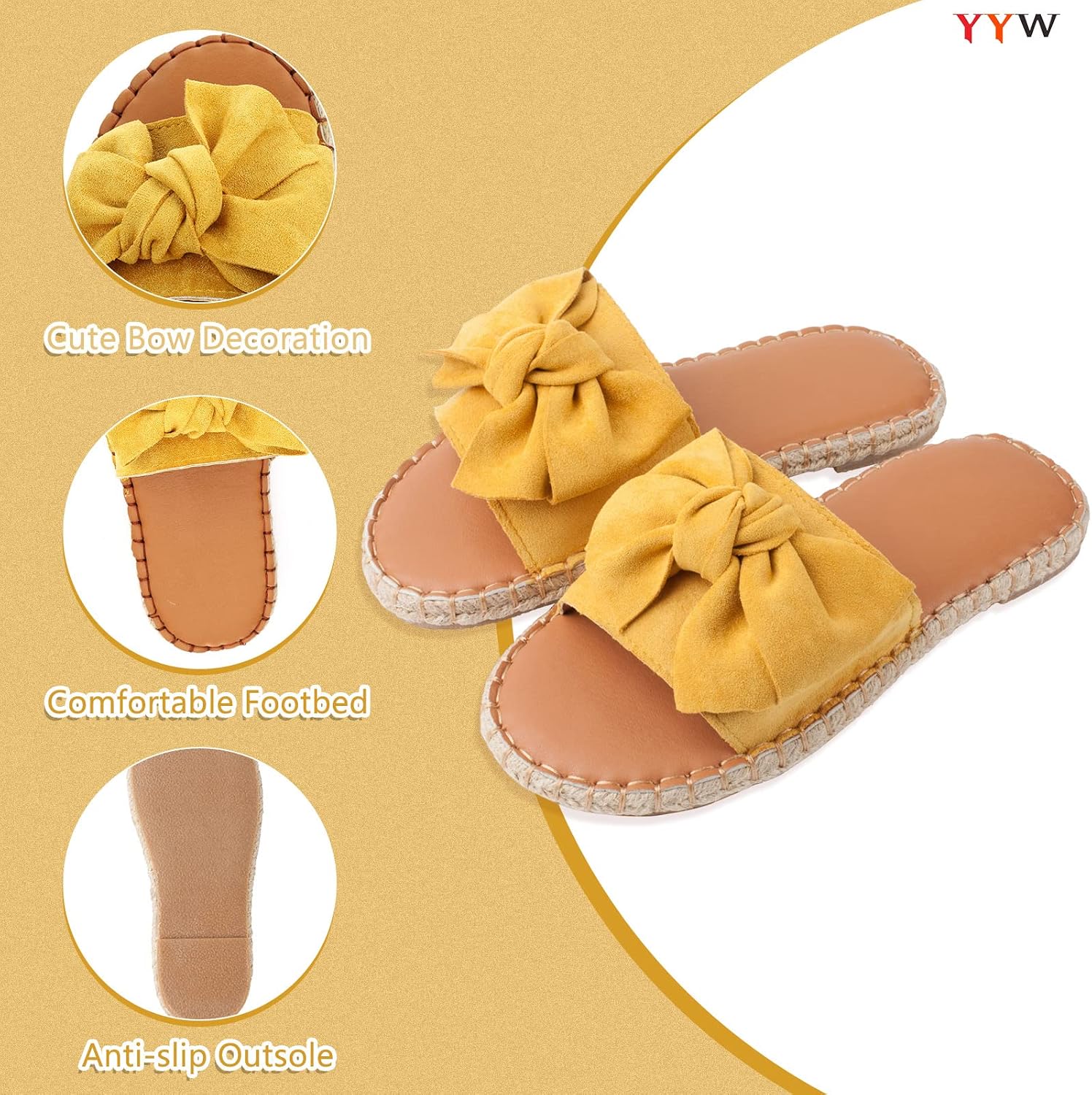 YYW Slides for Women Flat Slide Sandals Slip On Open Toe Sandals Casual Style with Bowknot Ornament for Summer Outdoor Indoor