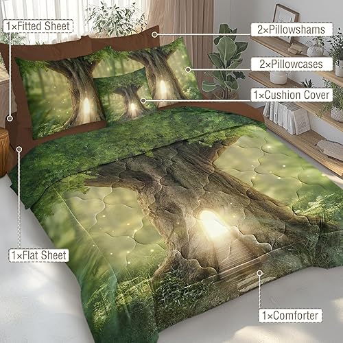 Miniatura 10 de Juego de edredón de playa colorido para niños y niñas, cama moderna de 8 piezas en una bolsa, 1 edredón, 2 fundas de almohada, 1 sábana encimera, 1