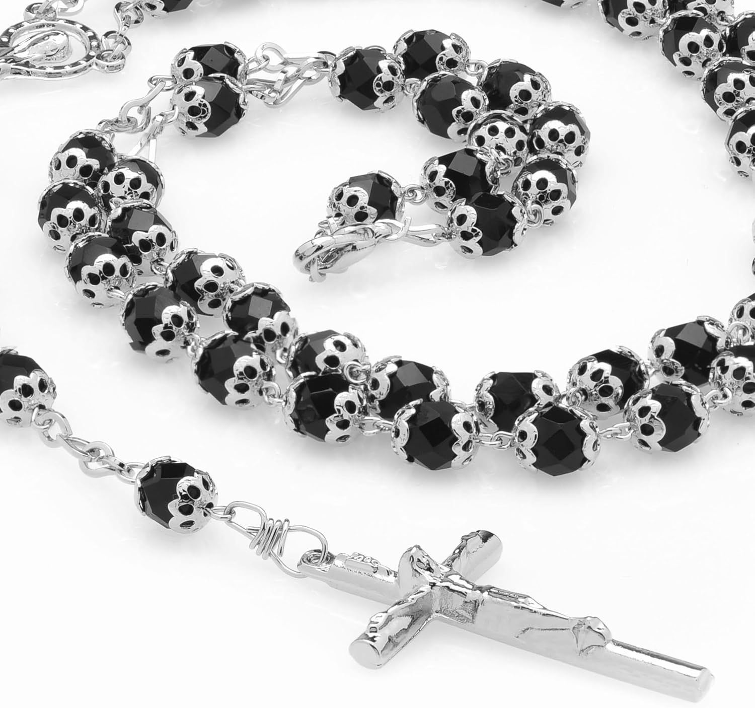 LIFETIME JEWELRY Gold Rosary Necklace for Men & Women - Real 24K Gold Plated Necklace Catholic Crucifix with Black Crystal Prayer Beads - Made in USA with Lifetime Replacement