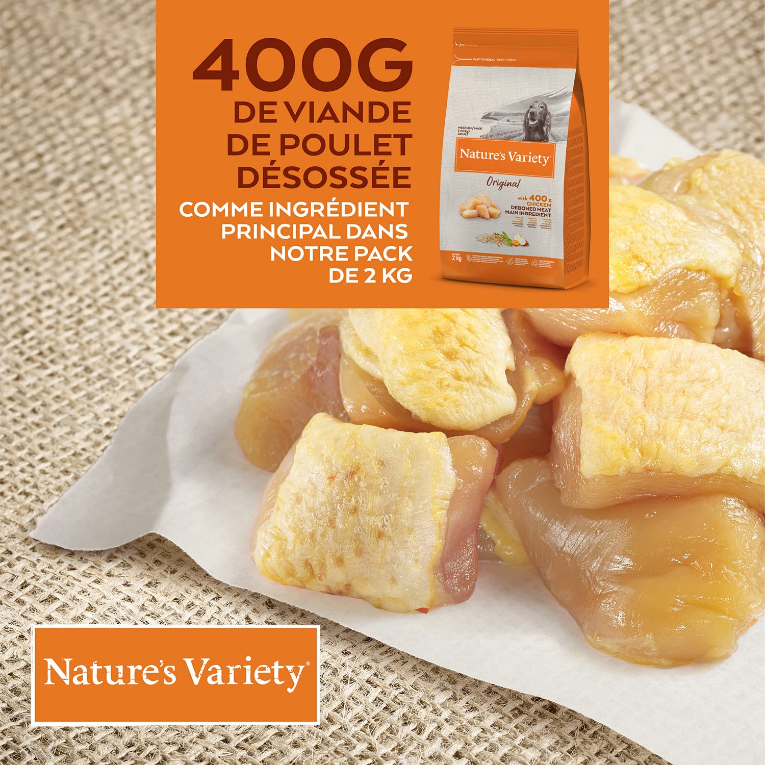 Nature's Variety Original - Croquettes pour Chiens Adultes de Moyenne et Grande Race avec du Poulet déssossé - 2kg