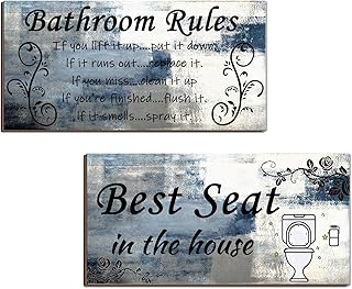 2 Pieces Navy Blue Wall Decor, Abstract Wooden Hanging Bathroom Rules Wall Art, Farmhouse Toilet Rustic Bathroom Signs Decor Sets (12x 6 Inch)