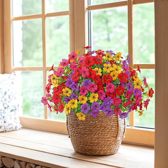 LOMOHOO 24 Bundles Artificial Flowers Outdoor UV Resistant Fake Flowers