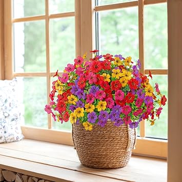LOMOHOO 24 Bundles Artificial Flowers Outdoor UV Resistant Fake Flowers