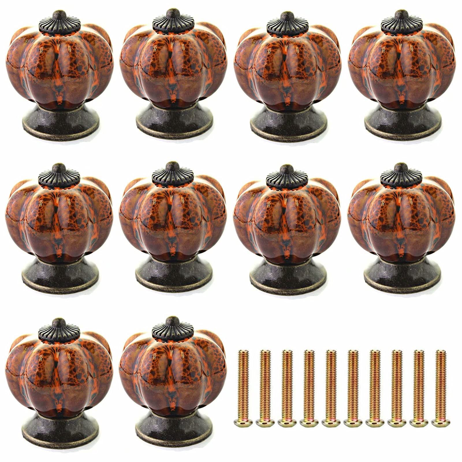 ENmrfvkz Ceramic Cupboard Drawer Handle Knobs, Ceramic Cupboard and Door Knobs, Multicolor, 10 Pcs(Leopard Orange)