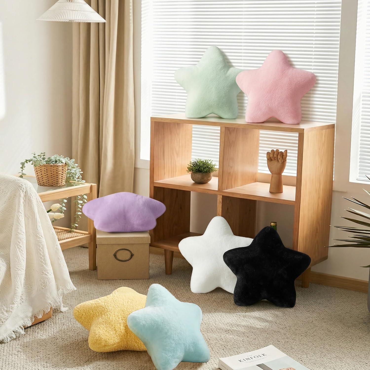 2PCS Star Pillow Set, 15.35’’ Cute Purple White Decorative Star Shaped Throw Pillows for Bed Couch, Aesthetic Soft Faux Plush Pillow Cushion for Room Bedroom Decor Sofa Chair (Purple&White)