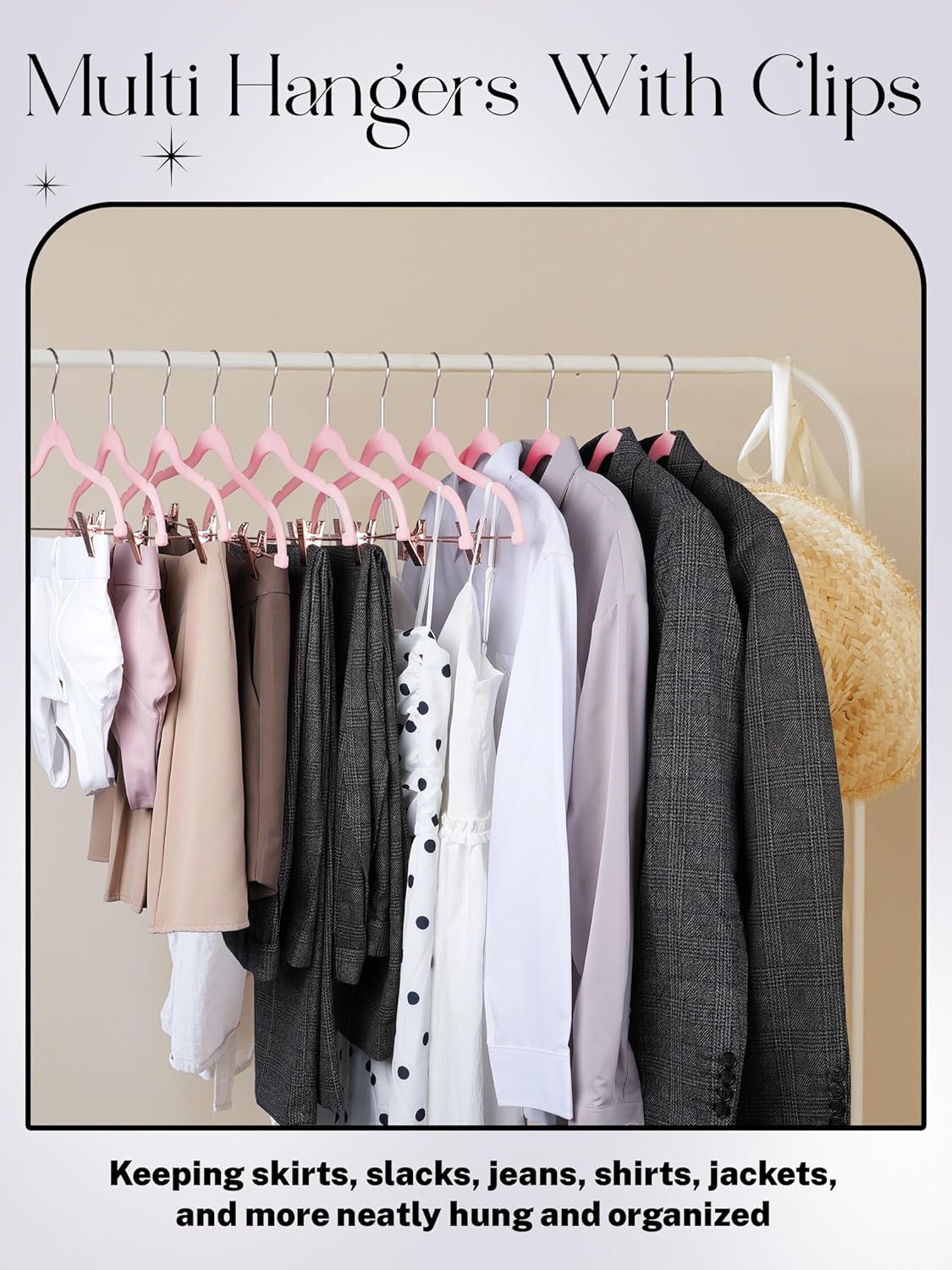HOUSE DAY Velvet Skirt Hangers 24 Pack, Non Slip Pants Hangers with Rose Gold Clips, Ultra Thin Velvet Hanger Space Saving, Heavy-Duty Clothes Hanger for Trouser, Jeans, Dresses, Coats (Pink)