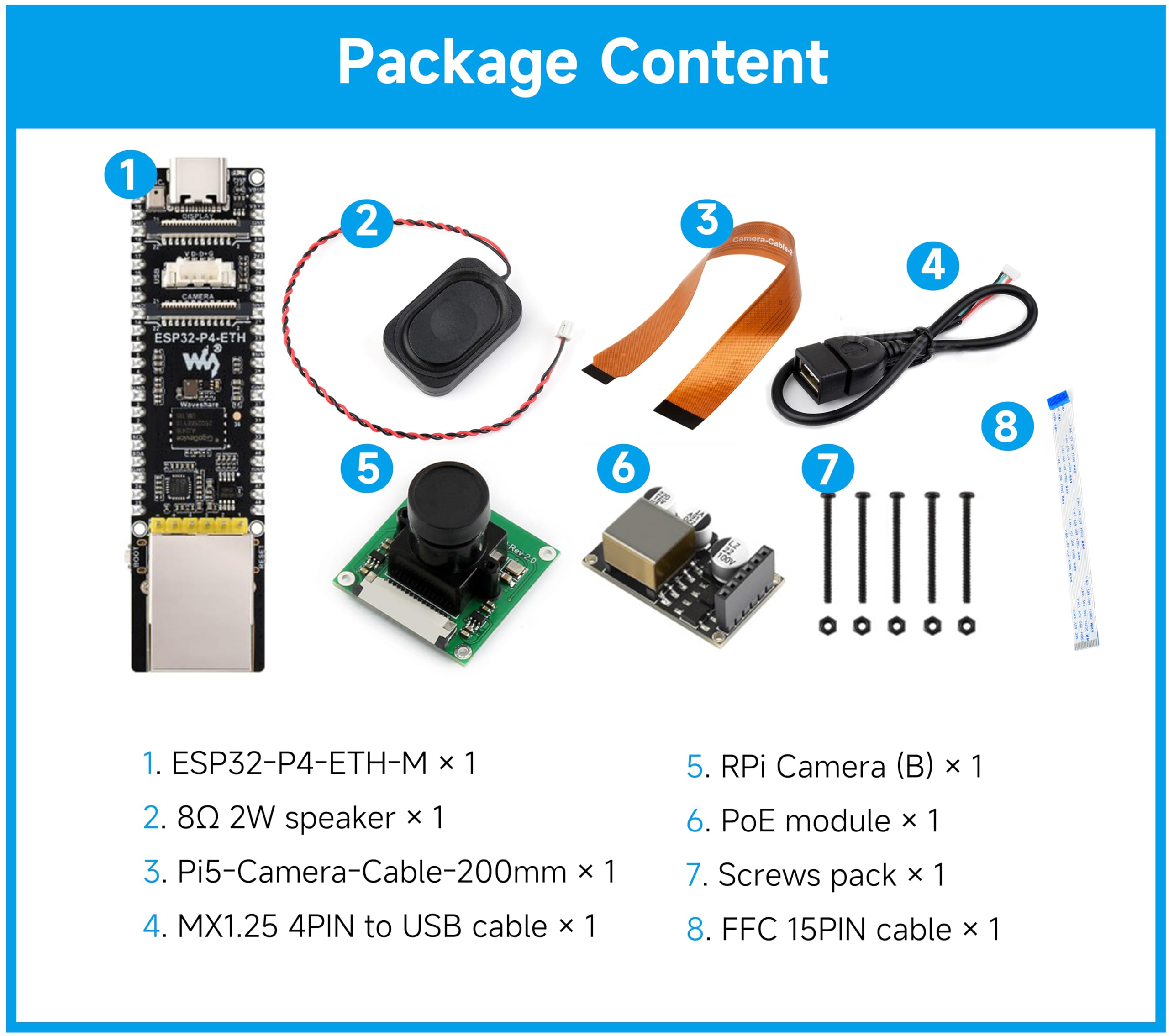 Scheda di sviluppo ESP32-P4-ETH, basata su ESP32-P4, porta Ethernet RJ45 da 100 Mbps, ricche interfacce uomo-macchina, supporta l'interazione vocale AI, con modulo PoE, fotocamera e altoparlante (8