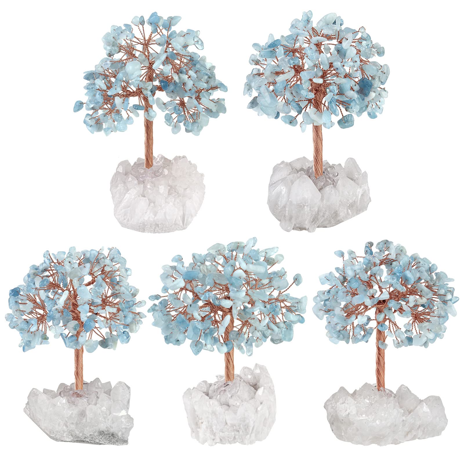 mookaitedecor Natural Blue Aquamarine Crystal Tree of Life Ornament for Home Reiki Healing Crystal Money Tree Stone Bonsai Tree with Clear Quartz Base Feng Shui Ornament Gift for Wealth Good Luck - Image 4