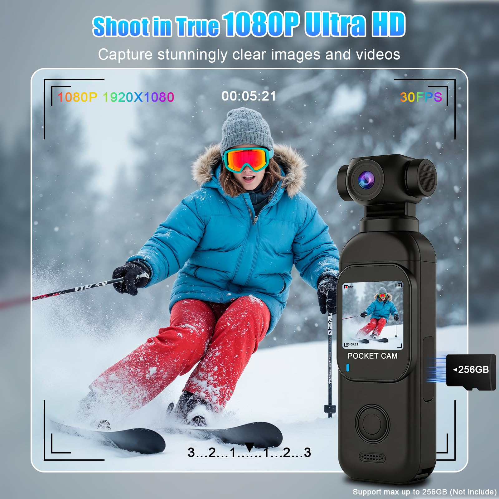 OBEST Mini Action Cam WiFi Action Kamera Handheld mit Touchscreen 1,33" 14 Stunden, 1080P Vlog Bodycam Körperkamera mit 270 + 130° Drehen POV Camera, Motorrad Reiter Sportkamera Schwarz