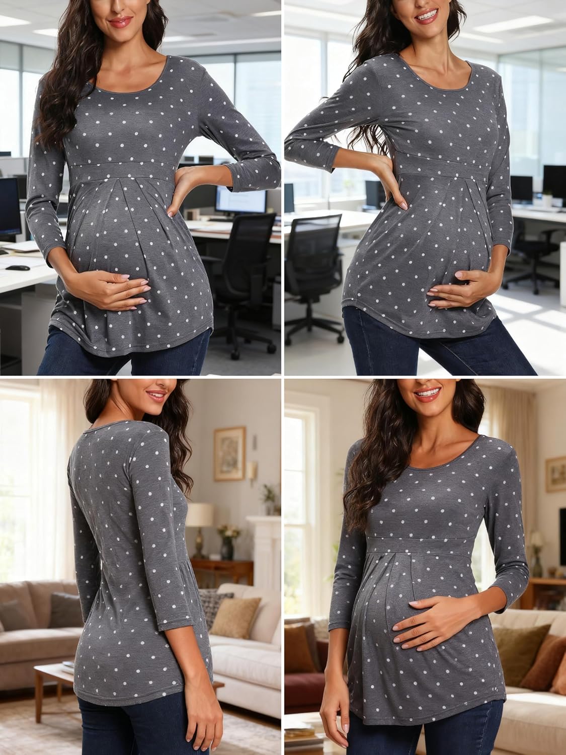 Ecavus Womens Maternity Shirts 3-Pack Short Sleeve Tops Empire Waist Pleated Front Maternity Clothes for Work and Casual