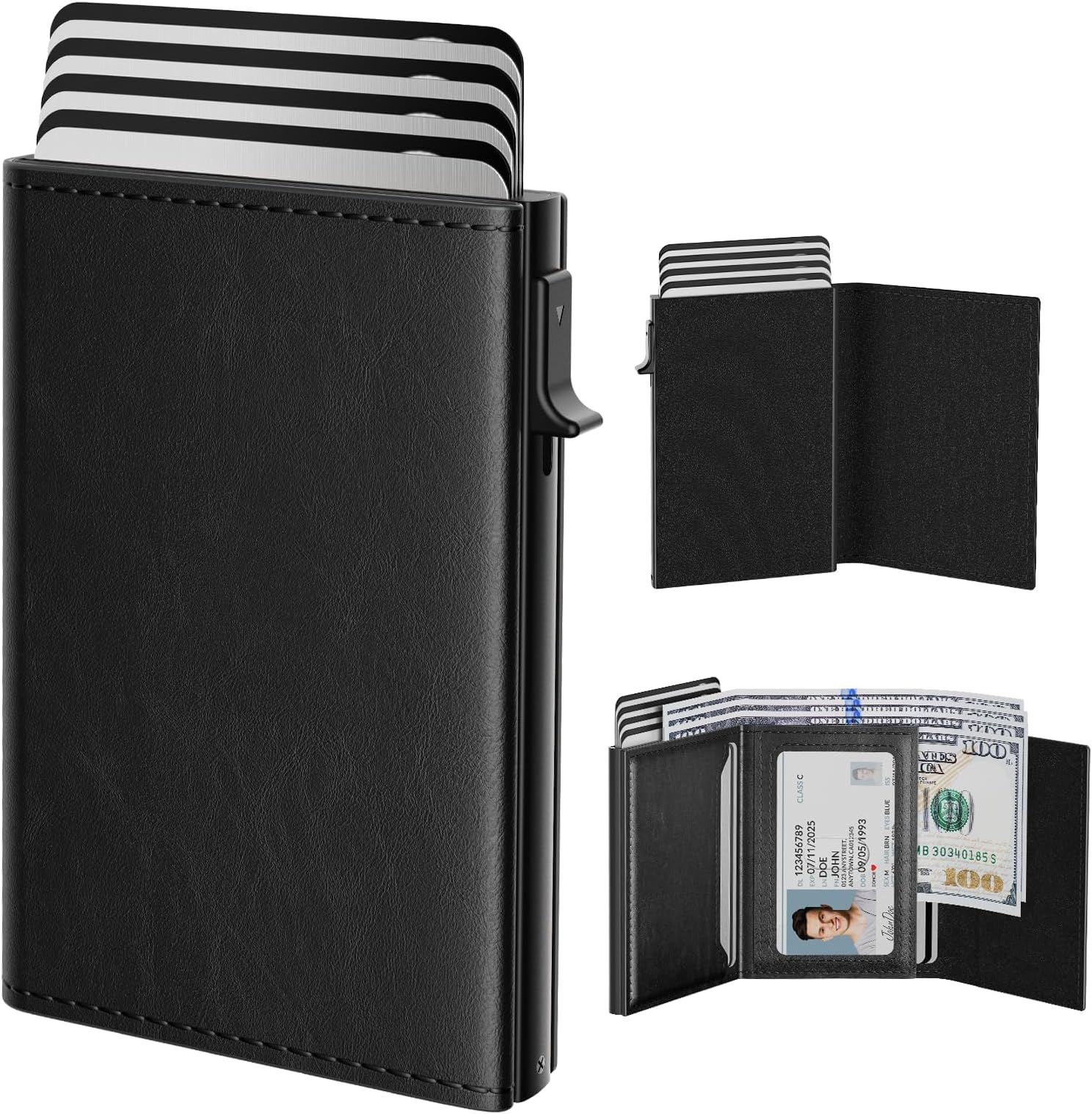 – Netmetic Men’s Wallet Card Holder - Slim Pop-Up Card Case with RFID Blocking, Top Grain Leather, ID Window, Cash Slot - Minimalist Front Pocket Wallet for 9-14 Cards (Black)