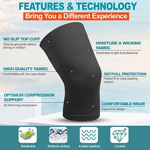 Miniatura 8 de Rodilleras de compresión, 1 par, se pueden llevar debajo de los pantalones, 20-30mmHg Rodillera de apoyo fuerte para unisex, soporte de rodilla para