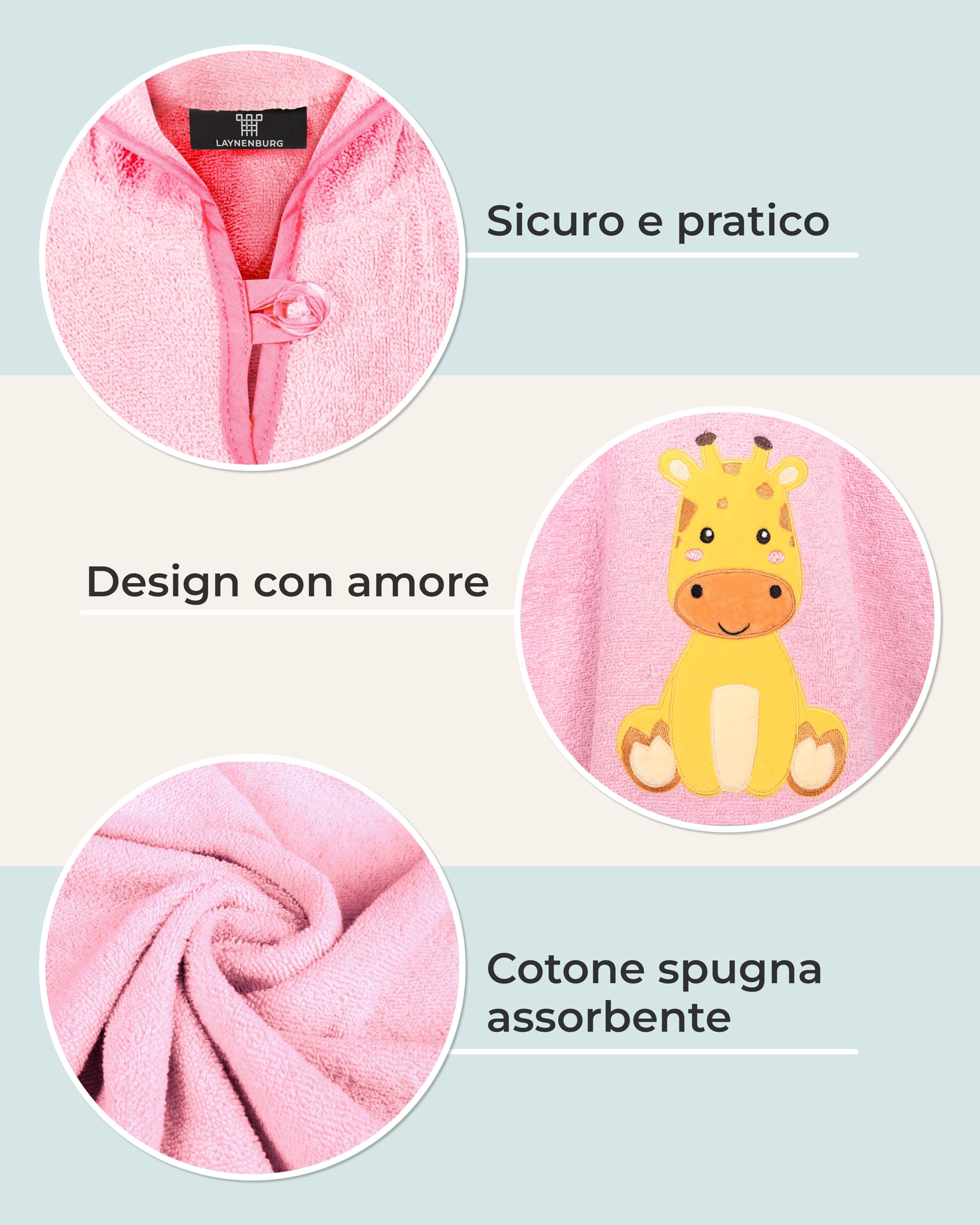 LAYNENBURG Asciugamano da bagno bambini cappuccio - 100% cotone - OEKO TEX - bambino Ragazzi Ragazze telo mare poncho spugna