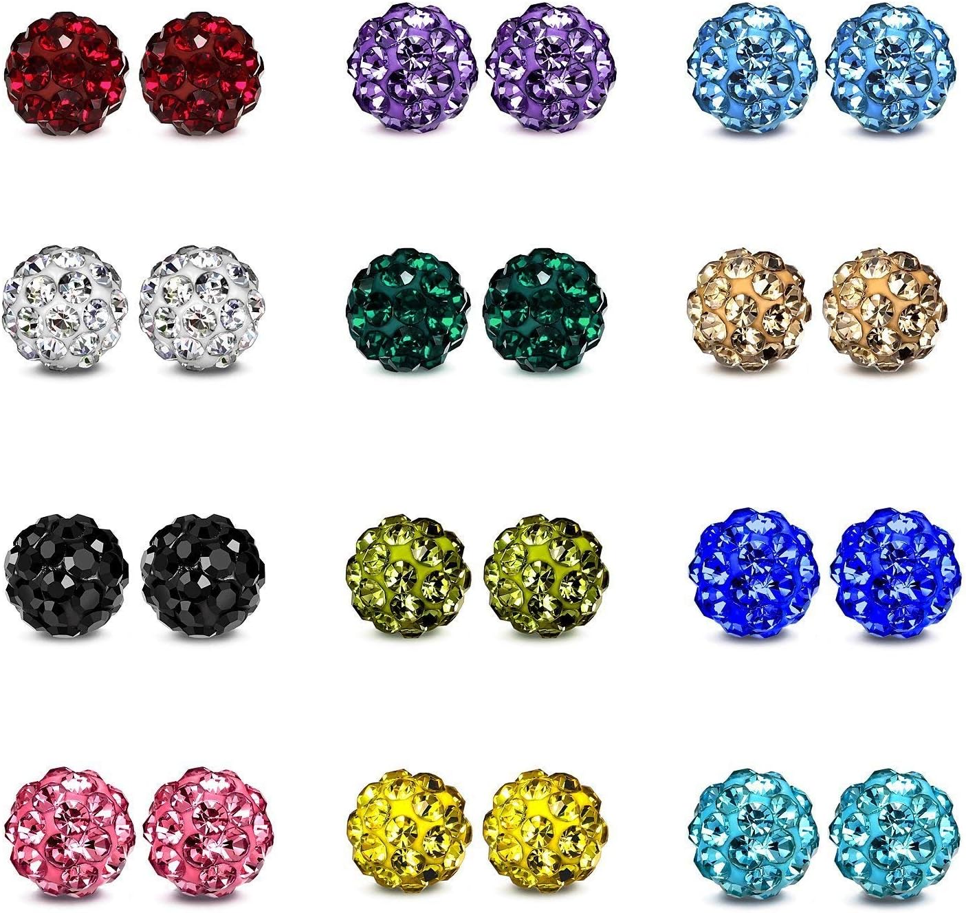 Rhinestones Crystal Ball Stud Earrings Set Fireball Disco Ball Pave Bead Earrings Hypoallergenic for Teen Girls Women