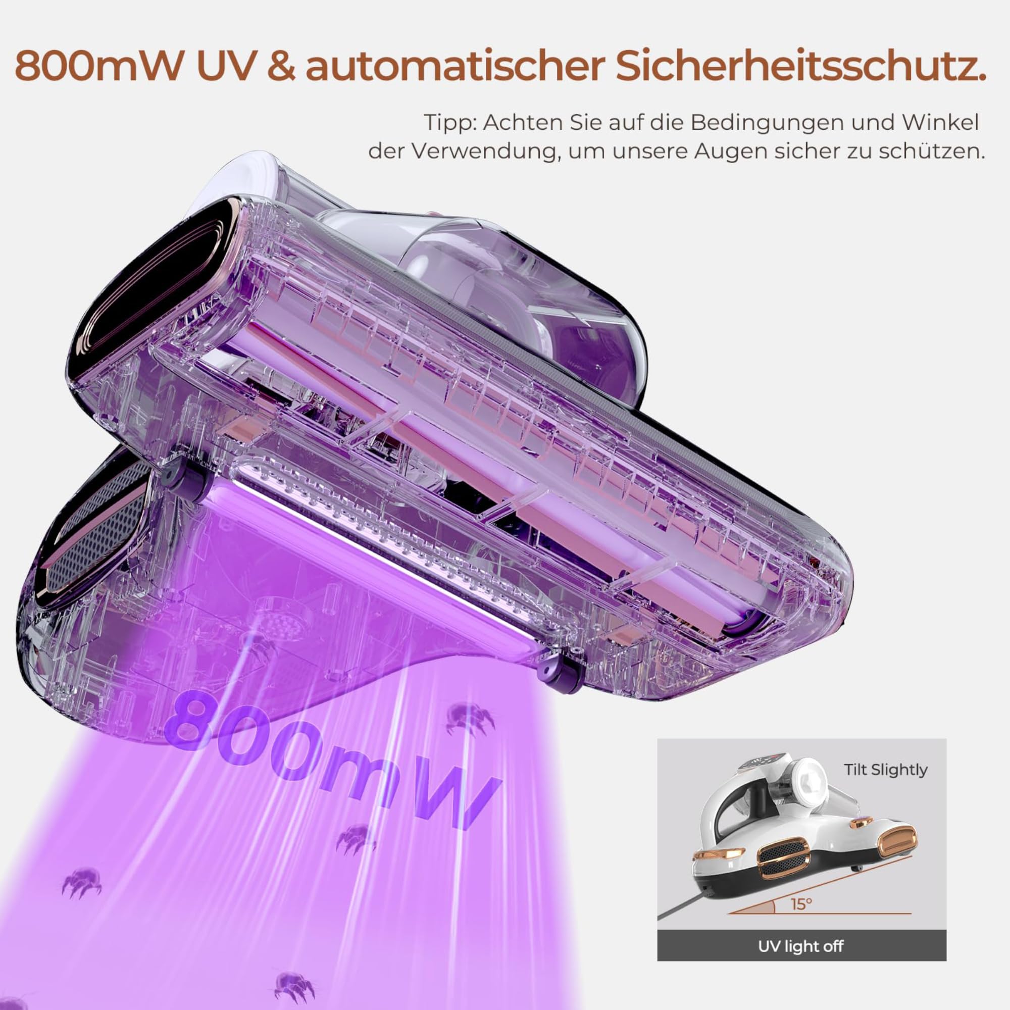 JIGOO T600 Milbensauger 700W UV Licht 15kPa LED-Anzeige 72dB geräuscharm