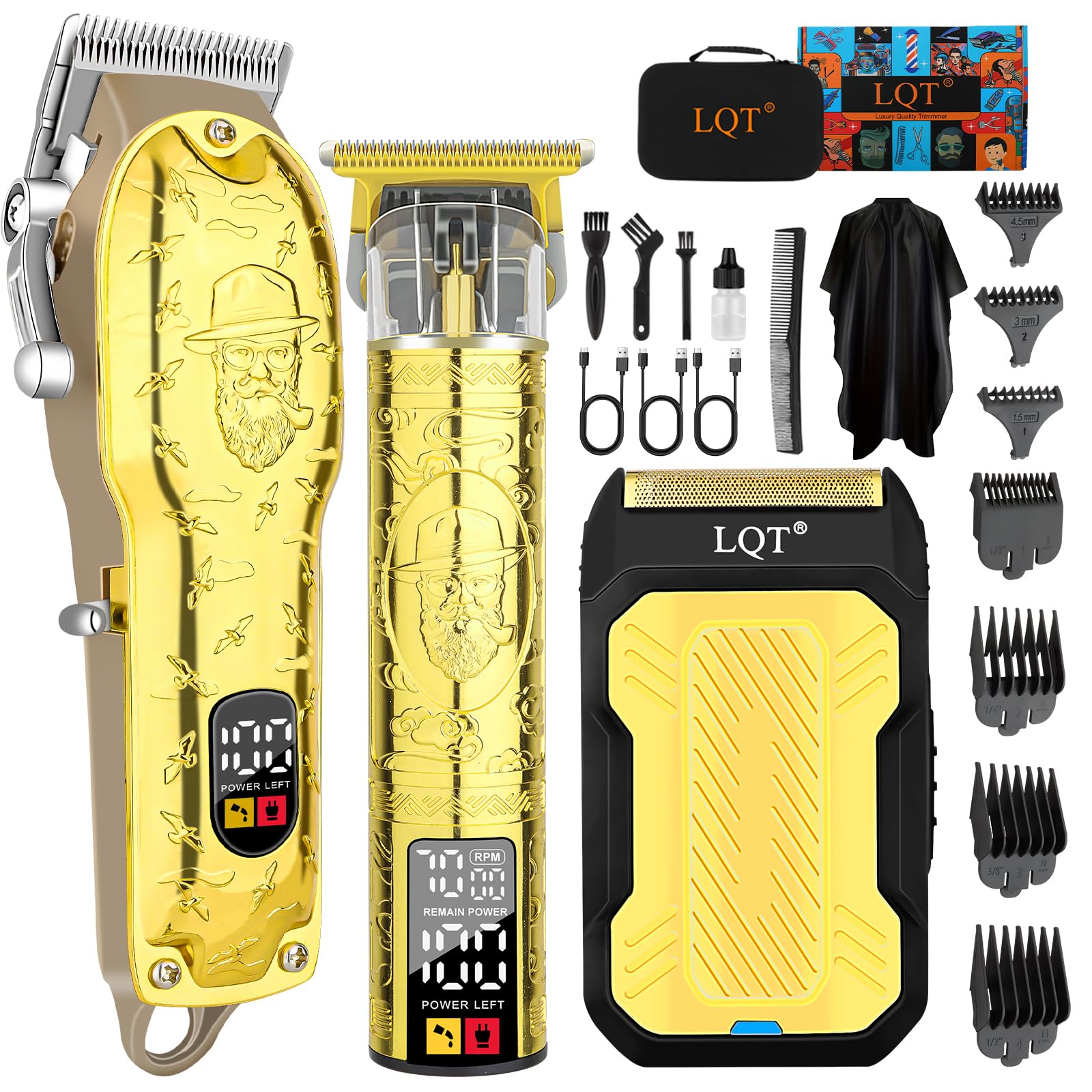 LQT Professional Hair Clipper Set for Men Electric Shaver Razor Cordless Hair Cutting Barber Clippers Beard Trimmer Men’s Grooming Kit Gifts for him (