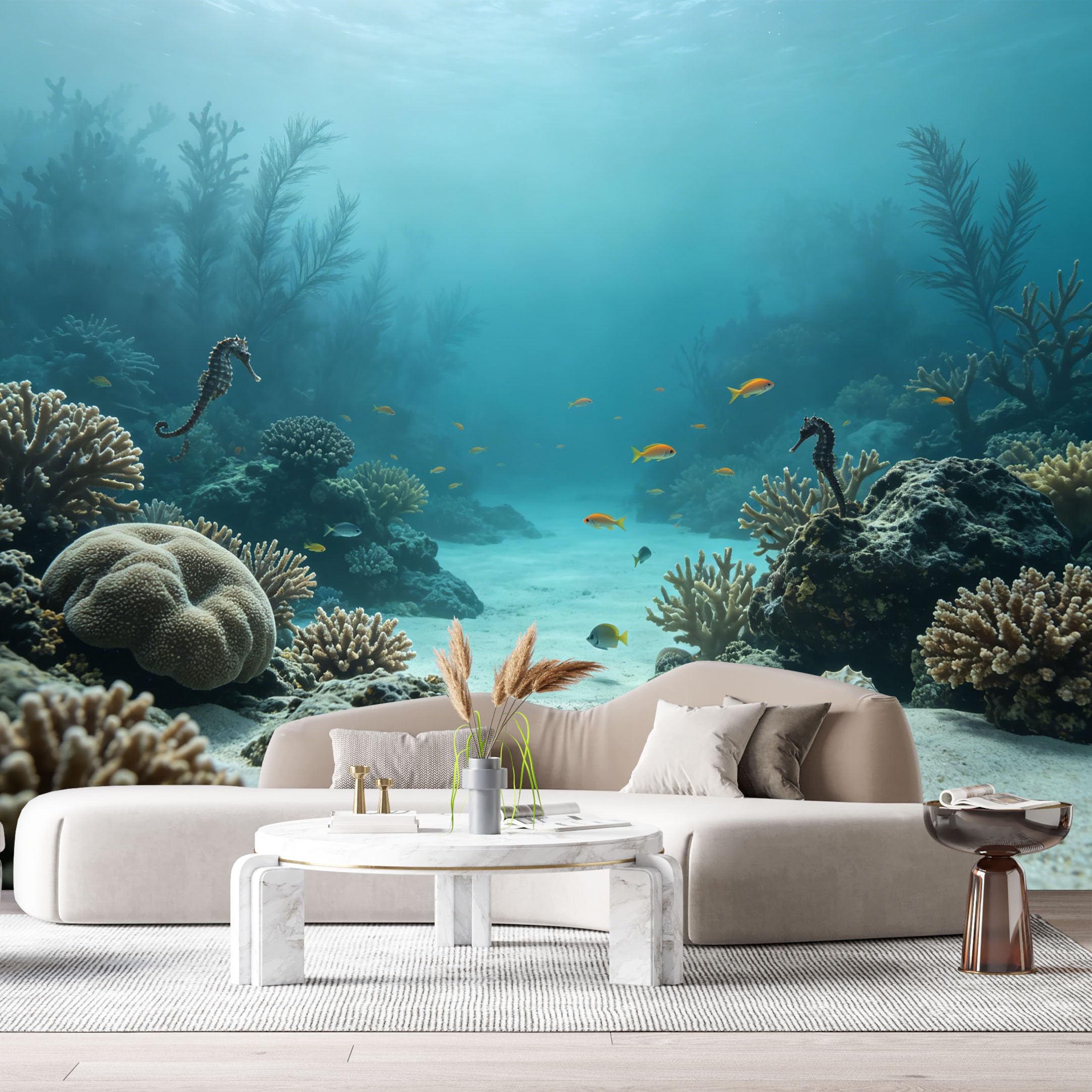 Custom Size Wall Murals Ocean Marine Tropical Seahorse Coral Reef SelfAdhesiveWall Fabric Removable Wallpaper Wall Decor for Living Room Bedroom Bathroom