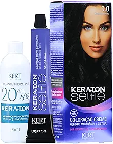 Keraton Coloração Permanente Em Creme Para Cabelos Com Cistina E Óleo De Macadâmia Selfie 50G Nº 3.0 Castanho Escuro