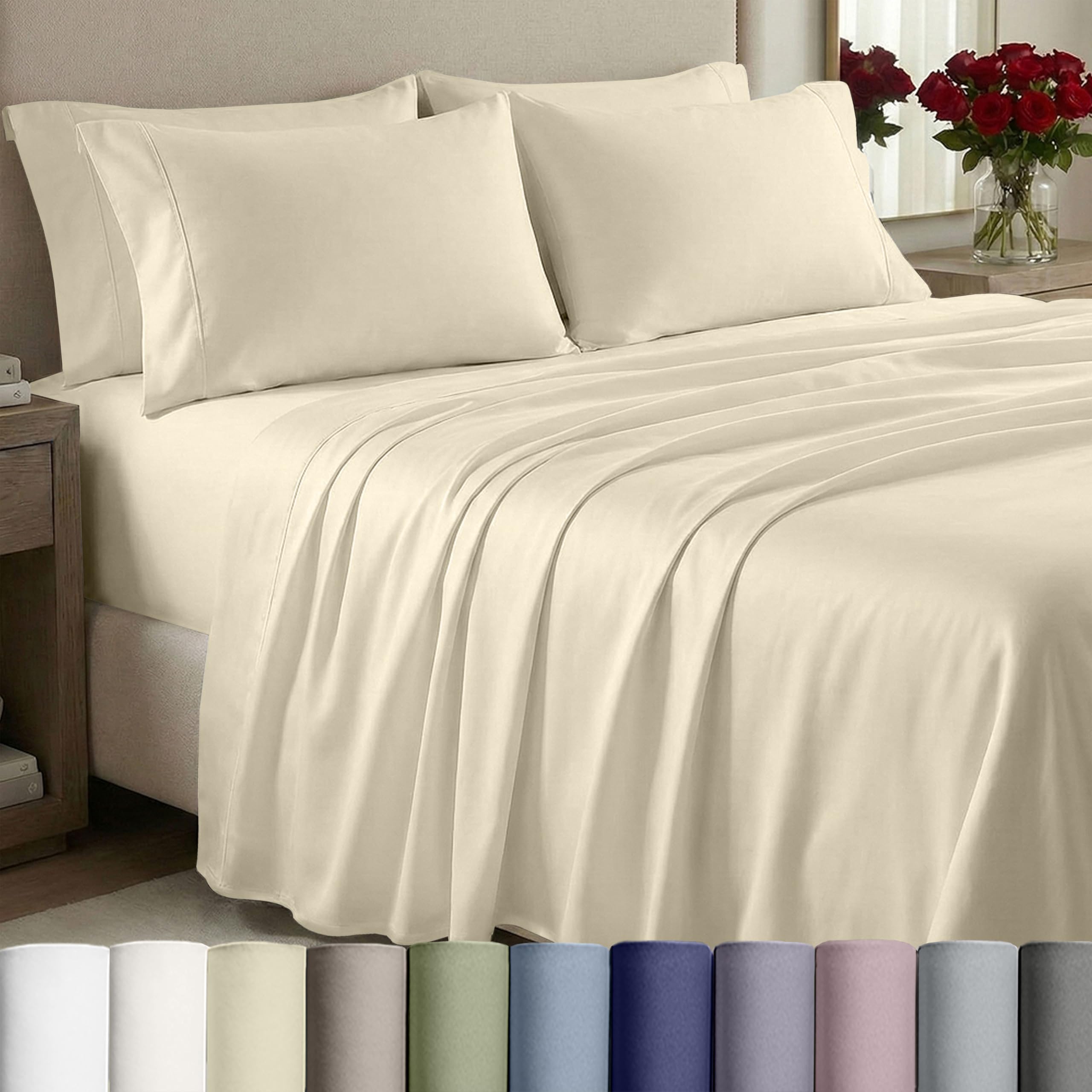 California Design Den Queen Bed Sheets Set - 1000 Thread Count Sateen, Thick and Natural 100% Cotton Sheets Queen Size, Deep Pockets, Durable Bedding Set - Ivory (Creamy Beige Tone)