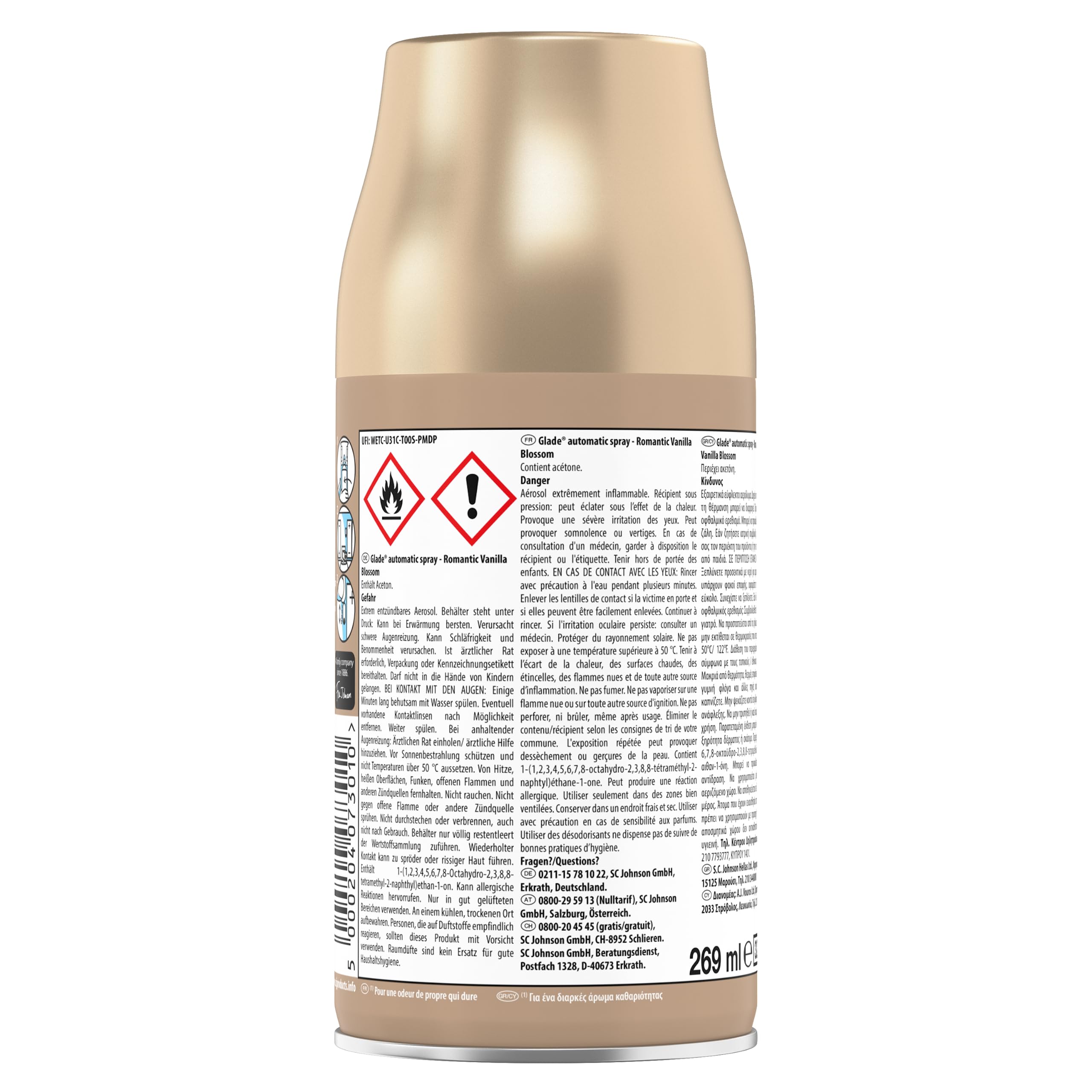 Glade Brise - Recambio de spray automático para ambientador (aroma de vainilla Blossom, 4 unidades de 269 ml)
