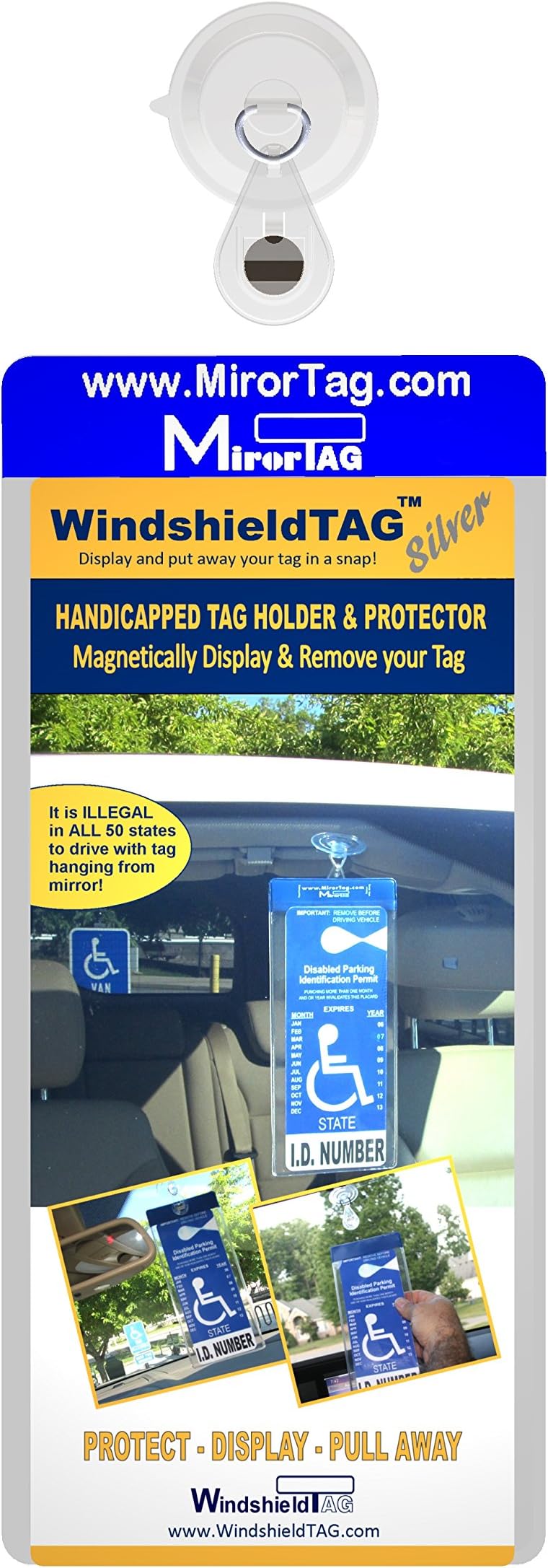 Windshield Tag by JL Safety. Handicap Placard Protective Holder with Suction Cup. Magnetically Display & Remove Tag